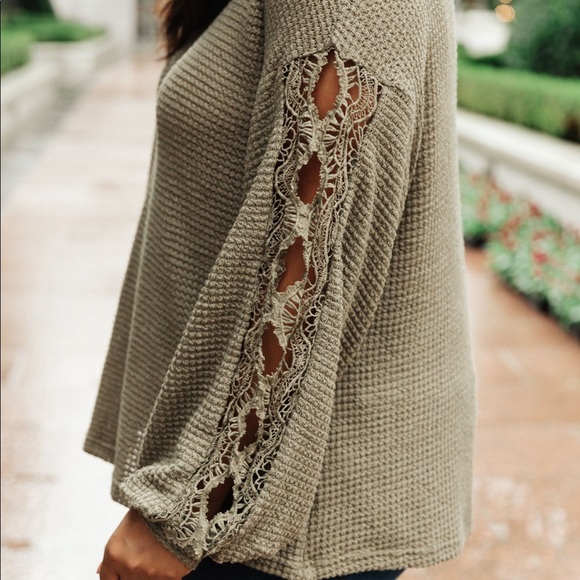 Chloe Lace & Drape Sweater in Olive - Picture 5 of 8